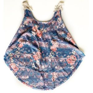 Floral Pastel High Low Tank Top with Crochet
